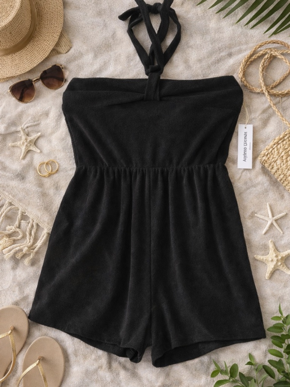 NWT Black Terrycloth Halter Romper – Size Small – Summer Pool/Beach
